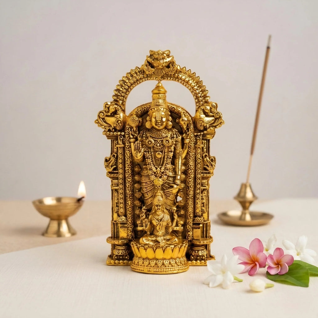 Gold Plated Venkateswara & Mahalakshmi Idol | Symbol of Wealth, Fortune & Prosperity