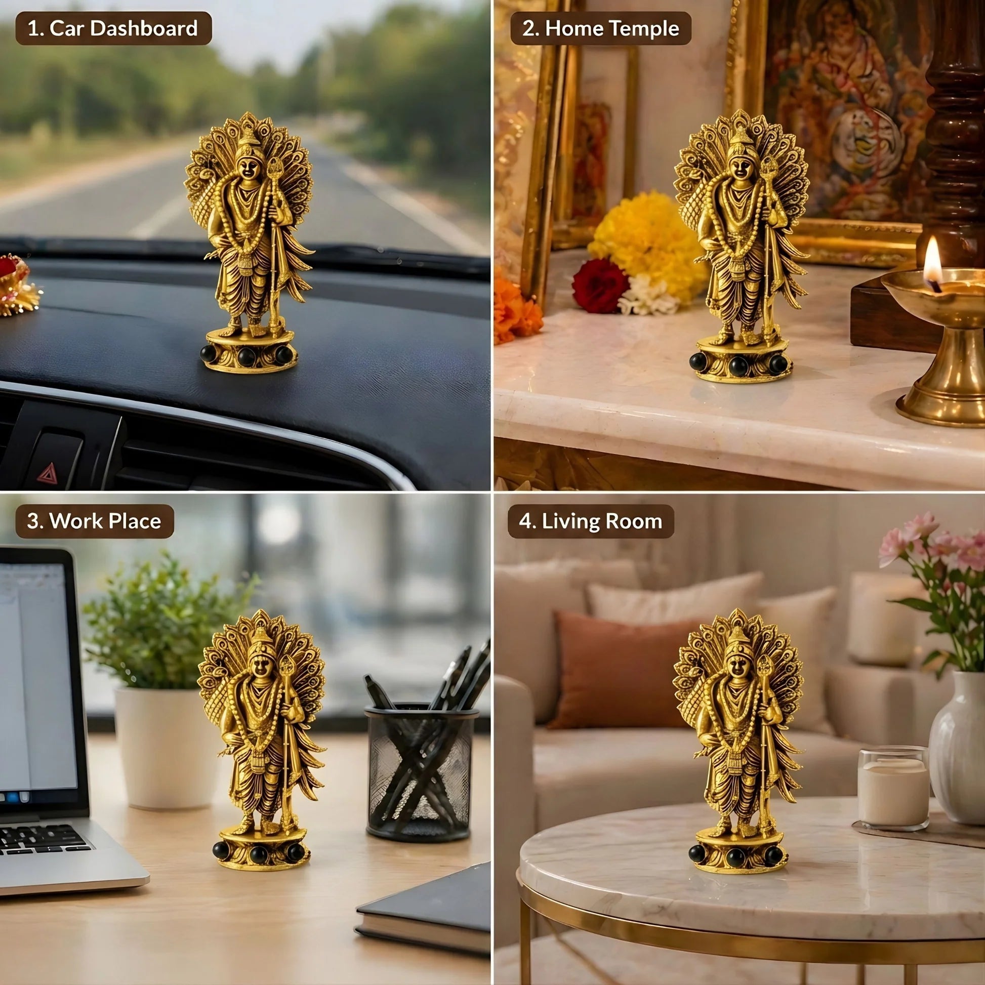 Gold Plated Lord Murugan with Peacock Idol | Symbol of Courage, Victory & Divine Protection