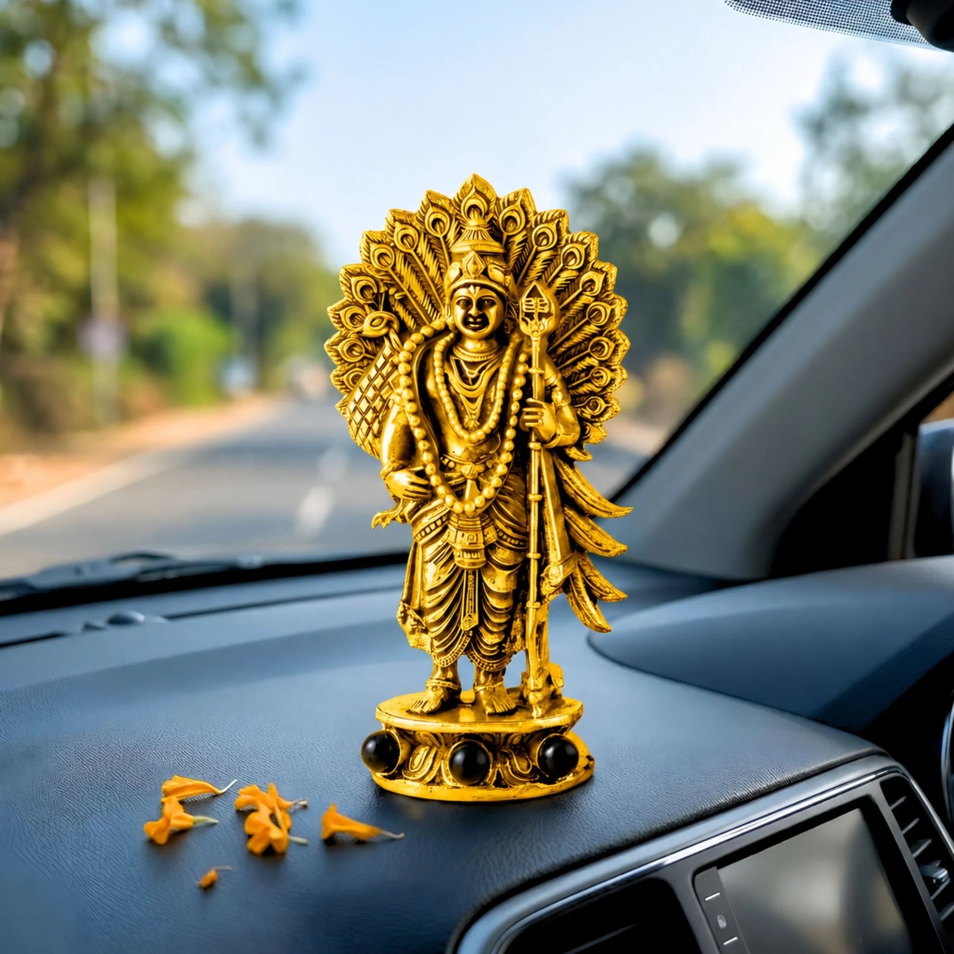 Gold Plated Lord Murugan with Peacock Idol | Symbol of Courage, Victory & Divine Protection