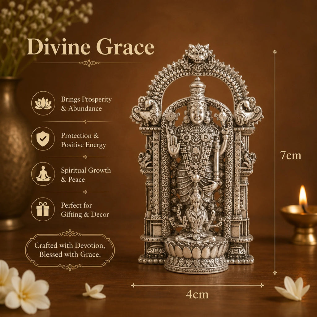 Silver Plated Shri Venkateswara & Mahalakshmi Idol | Symbol of Wealth, Blessings & Prosperity
