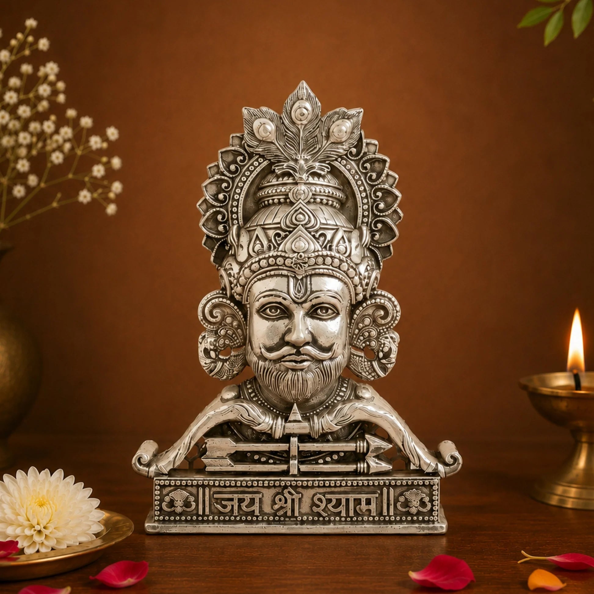 Silver Plated Jai Shree Shyam Idol | Symbol of Faith, Strength & Divine Blessings