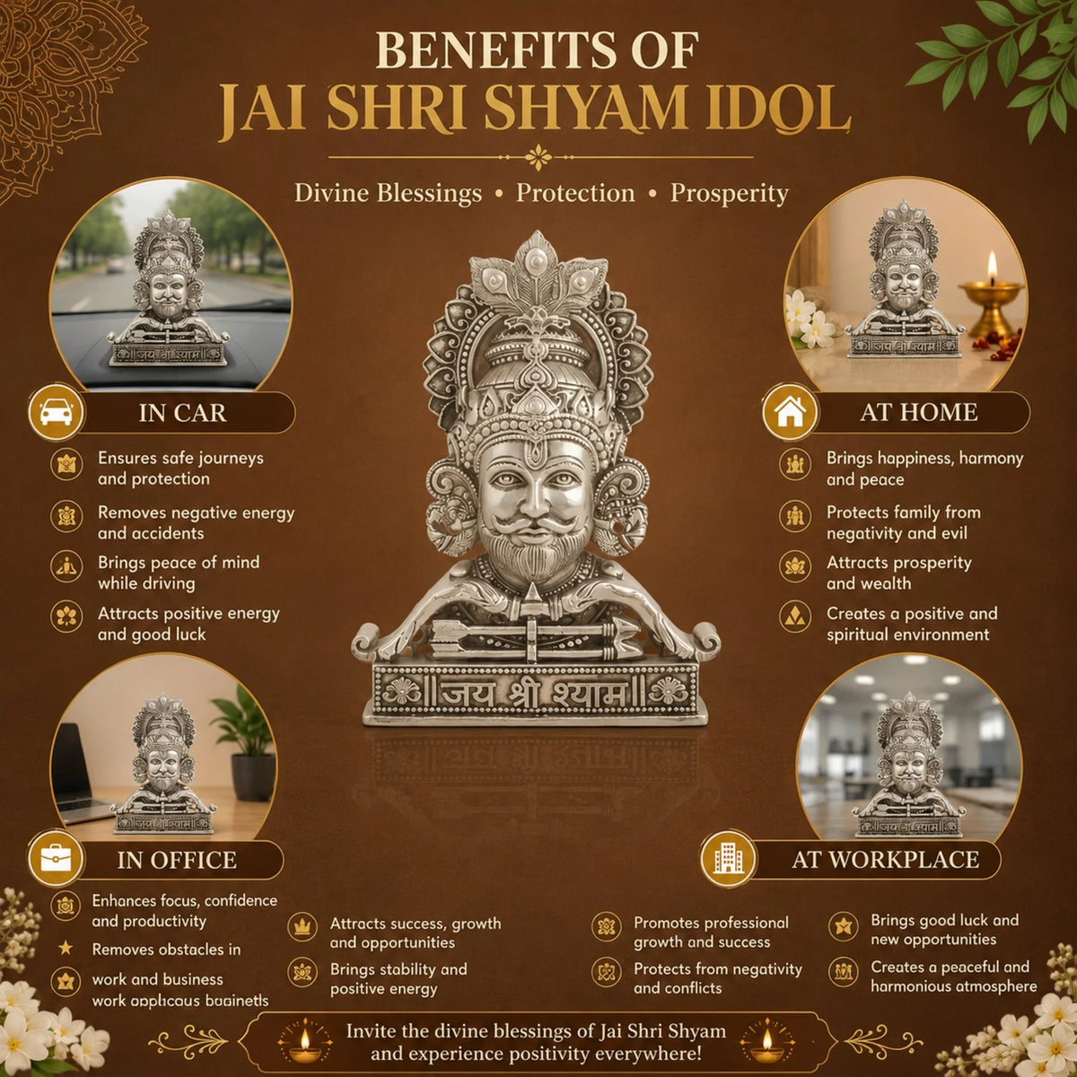 Silver Plated Jai Shree Shyam Idol | Symbol of Faith, Strength & Divine Blessings