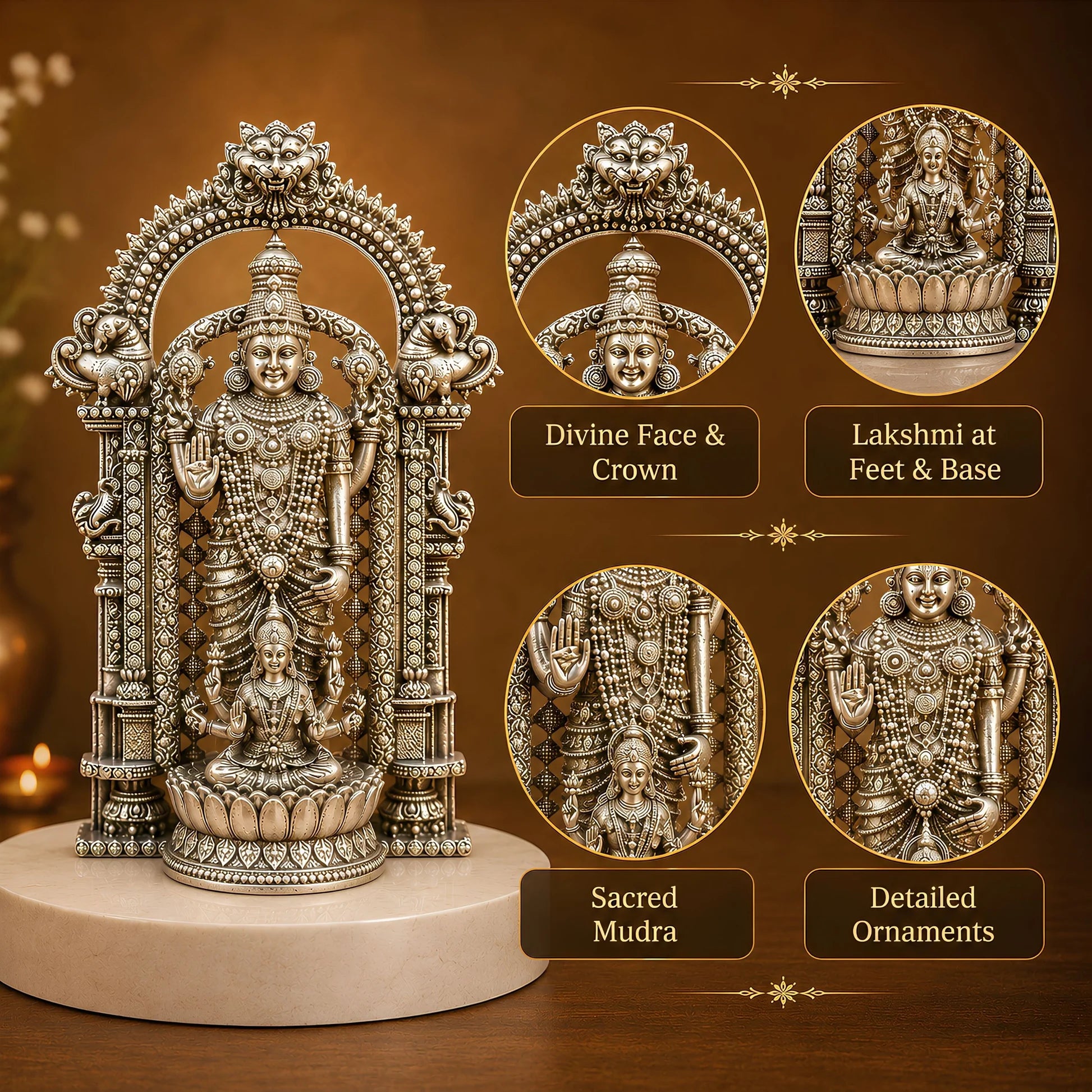 Silver Plated Shri Venkateswara & Mahalakshmi Idol | Symbol of Wealth, Blessings & Prosperity